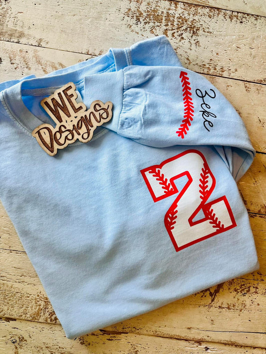 BASEBALL NUMBER WITH SLEEVE NAME TEE